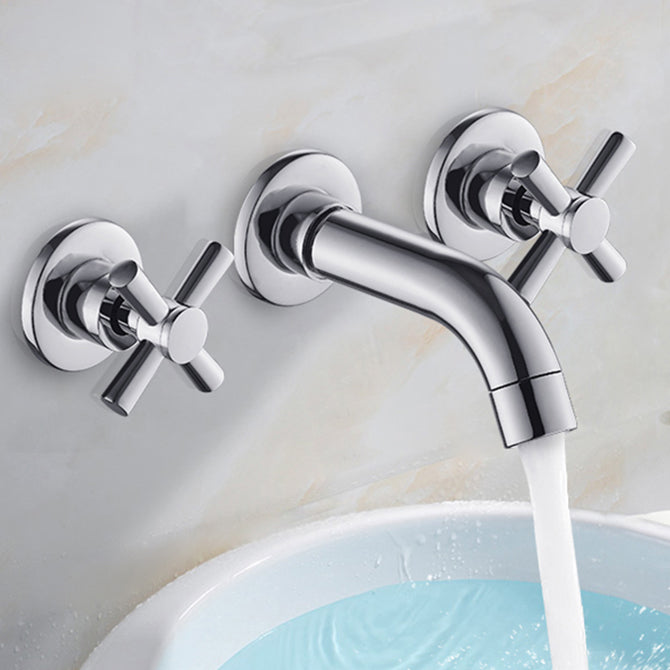 Modern Bathroom Faucet Wall Mounted Cross Handles Low Arc Faucet