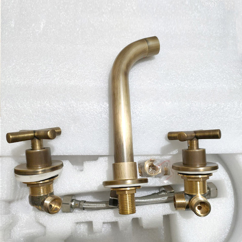 Modern Bathroom Faucet Wall Mounted Cross Handles Low Arc Faucet