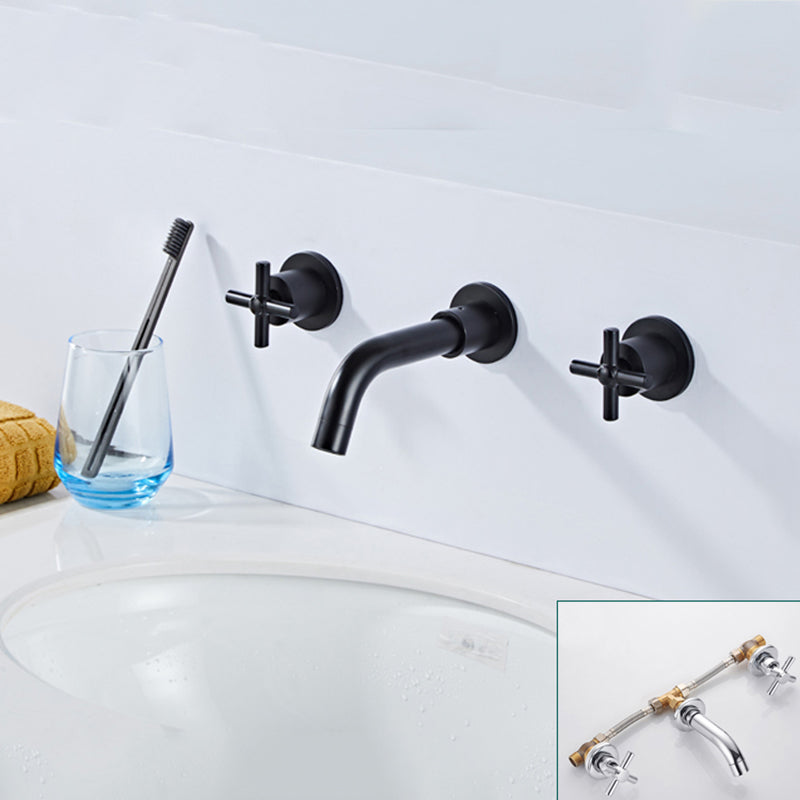 Modern Bathroom Faucet Wall Mounted Cross Handles Low Arc Faucet