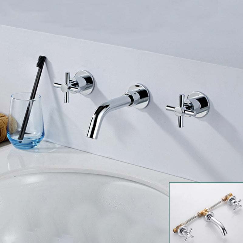 Modern Bathroom Faucet Wall Mounted Cross Handles Low Arc Faucet