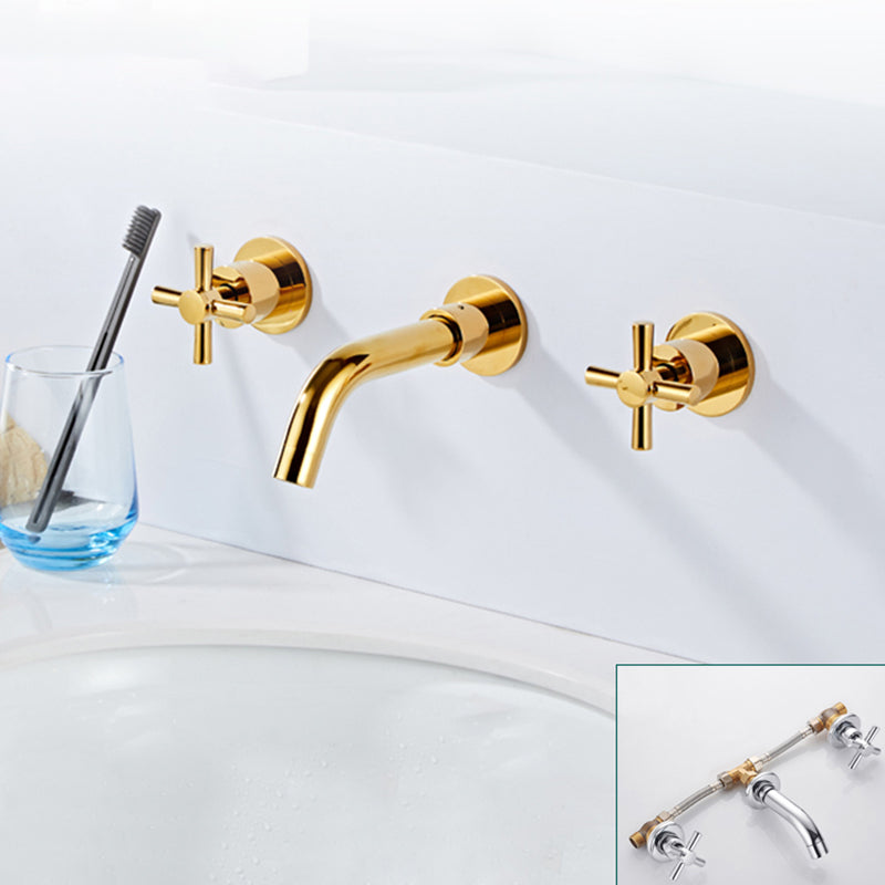 Modern Bathroom Faucet Wall Mounted Cross Handles Low Arc Faucet