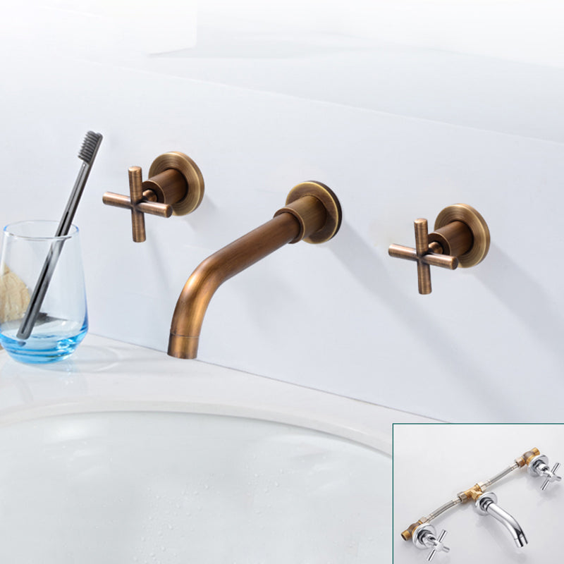 Modern Bathroom Faucet Wall Mounted Cross Handles Low Arc Faucet