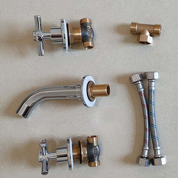 Modern Bathroom Faucet Wall Mounted Cross Handles Low Arc Faucet