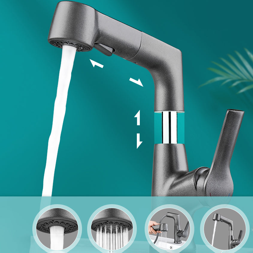 Modern Low Arc Sink Faucet with Single Handle Bathroom Lifting Faucet