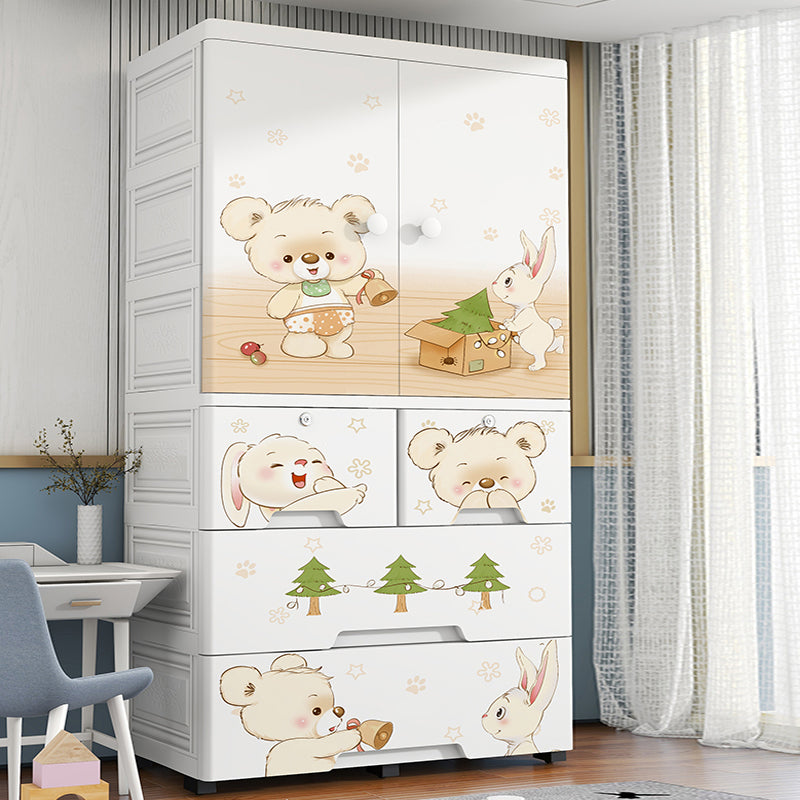 Plastic Kids Armoire Closet Urban Shelved Kids Wardrobe in White