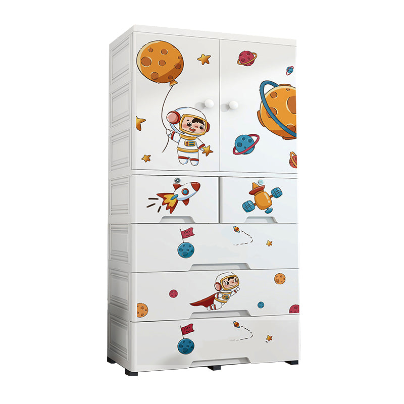 Plastic Kids Armoire Closet Urban Shelved Kids Wardrobe in White