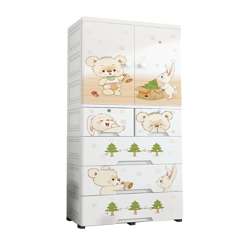 Plastic Kids Armoire Closet Urban Shelved Kids Wardrobe in White