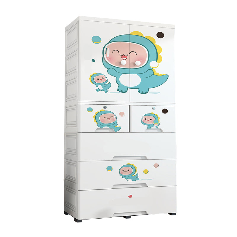 Plastic Kids Armoire Closet Urban Shelved Kids Wardrobe in White