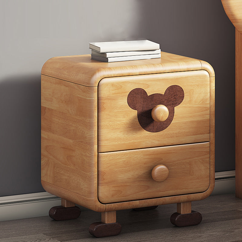 2 Drawers Standard Nightstand in Natural Solid Wood Kids Bedside Table