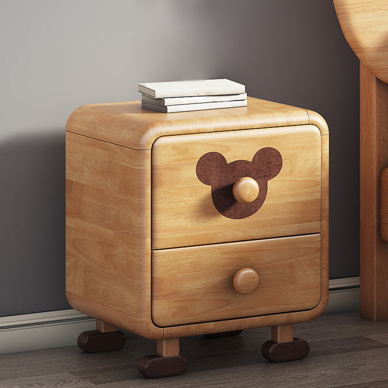 2 Drawers Standard Nightstand in Natural Solid Wood Kids Bedside Table