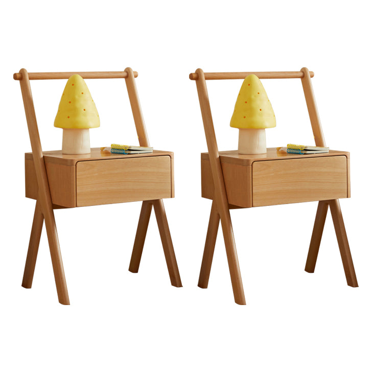 Solid Wood Kids Nightstand Light Wood Modern Youth Nightstand with a Drawer