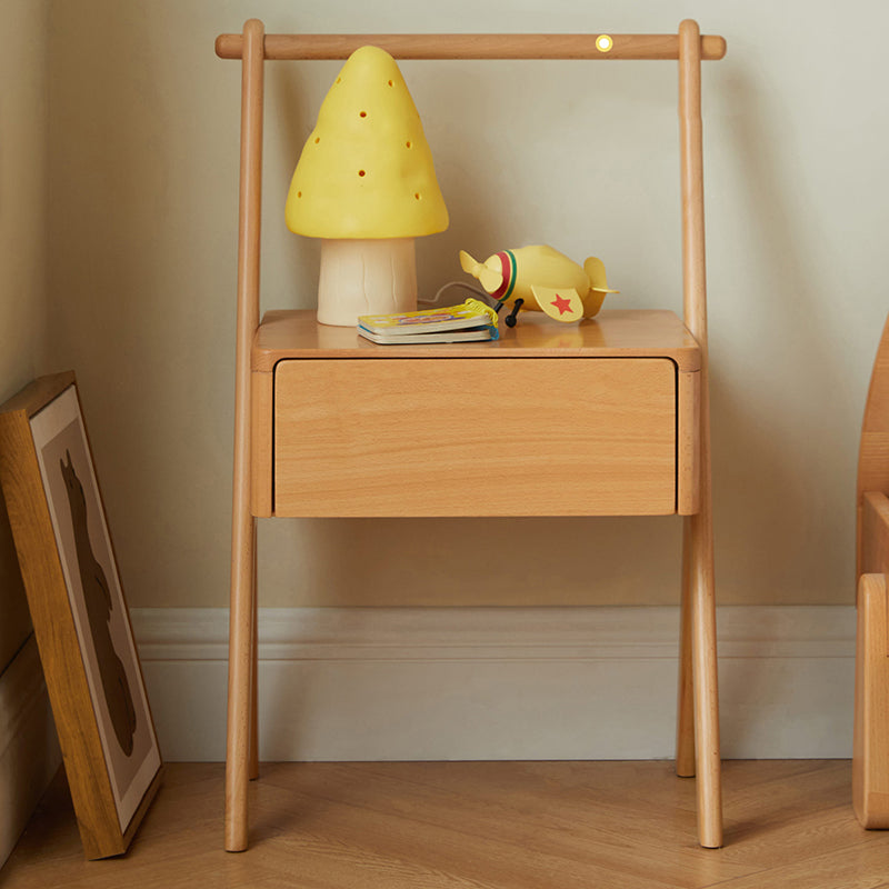 Solid Wood Kids Nightstand Light Wood Modern Youth Nightstand with a Drawer