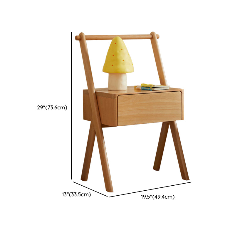 Solid Wood Kids Nightstand Light Wood Modern Youth Nightstand with a Drawer