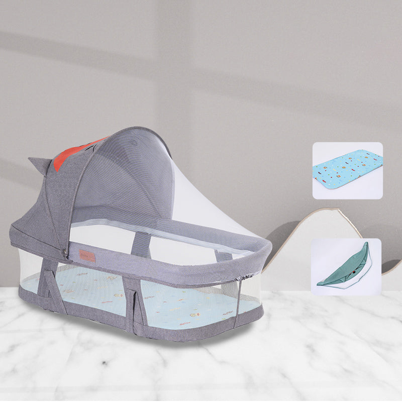 Contemporary Gliding Crib Cradle Metal Bedside Bassinet With Storage Basket