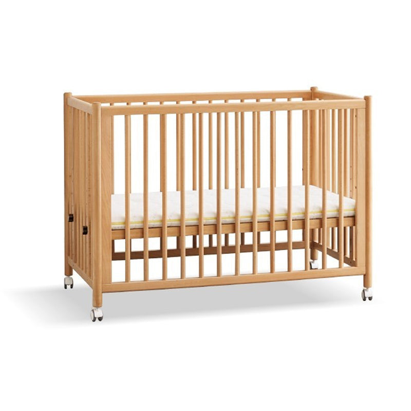 Modern Style Rectangle Crib Home Solid Wood Crib with Wheels