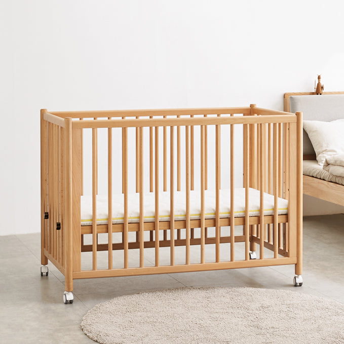 Modern Style Rectangle Crib Home Solid Wood Crib with Wheels