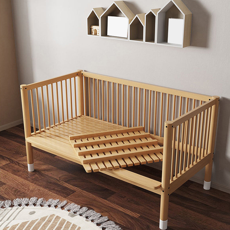 Modern Farmhouse Nursery Crib with Adjustable Height in Natural Wood