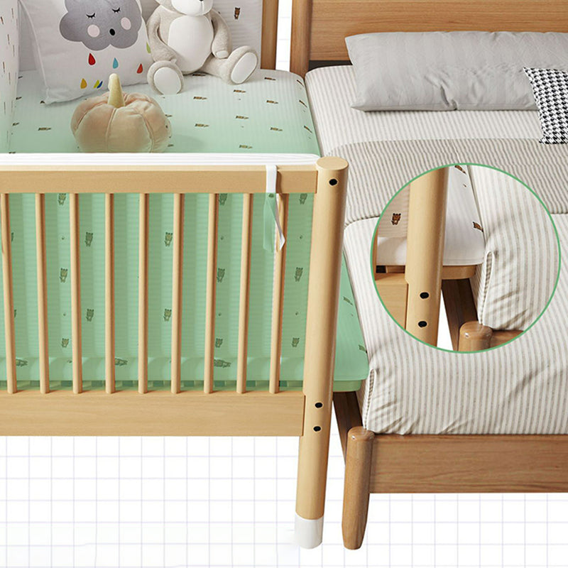 Modern Farmhouse Nursery Crib with Adjustable Height in Natural Wood