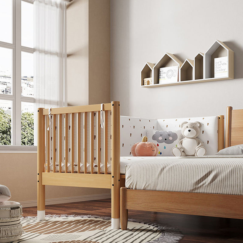 Modern Farmhouse Nursery Crib with Adjustable Height in Natural Wood