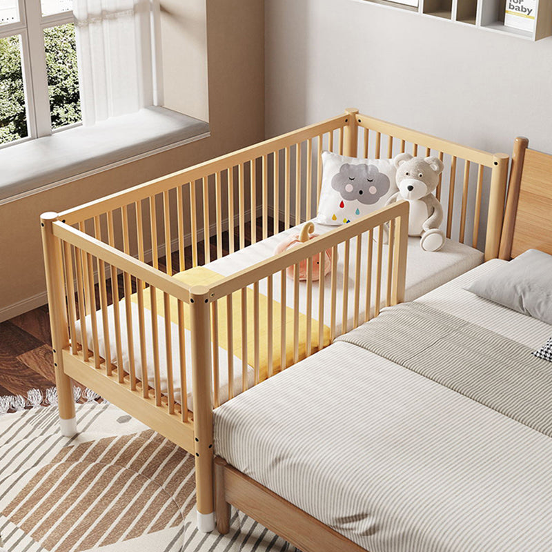 Modern Farmhouse Nursery Crib with Adjustable Height in Natural Wood