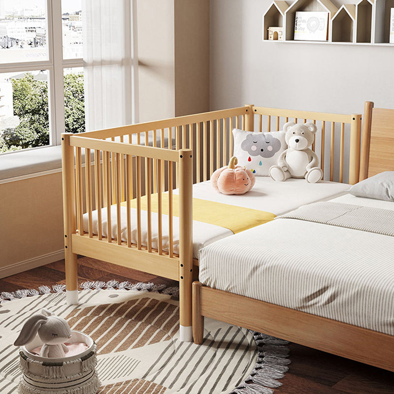 Modern Farmhouse Nursery Crib with Adjustable Height in Natural Wood