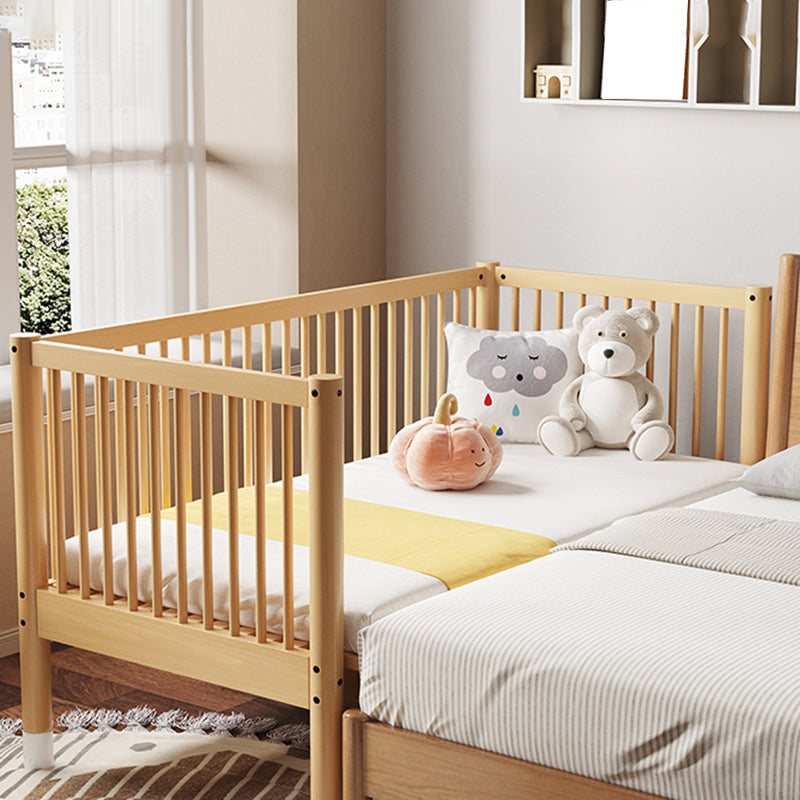 Modern Farmhouse Nursery Crib with Adjustable Height in Natural Wood