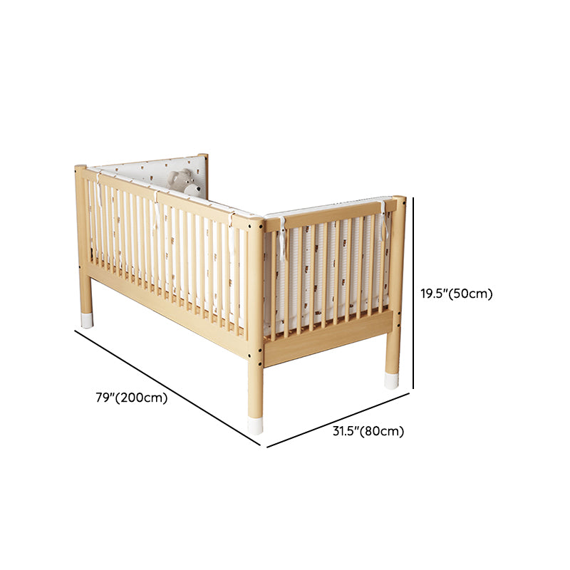 Modern Farmhouse Nursery Crib with Adjustable Height in Natural Wood