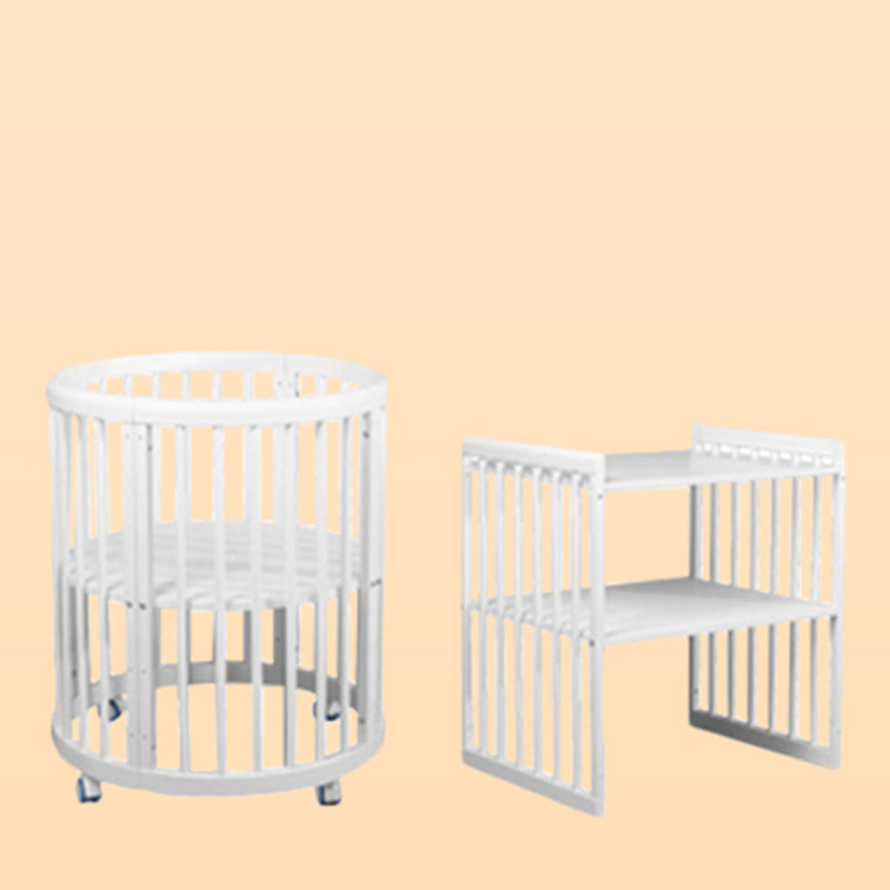 5-in-1 Convertible Crib in White Nordic Baby Crib with Casters & Mattress