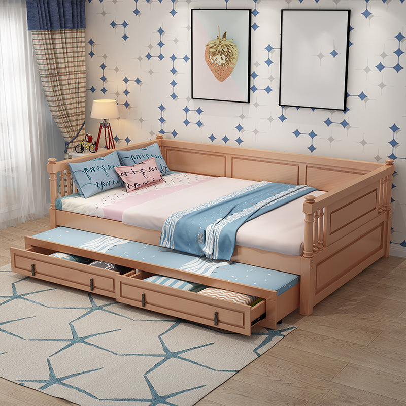 Wooden Nursery Bed in Beech Contemporary 31.5" H Crib with Storage