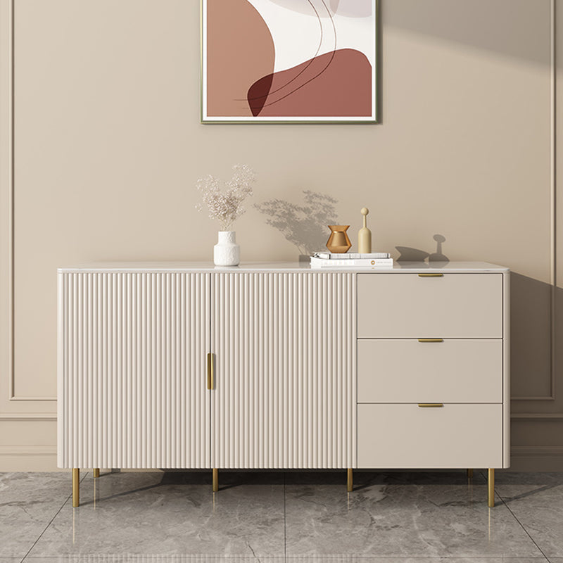 White Living Room Sideboard Glam Style Buffet Table with Drawers and Storage