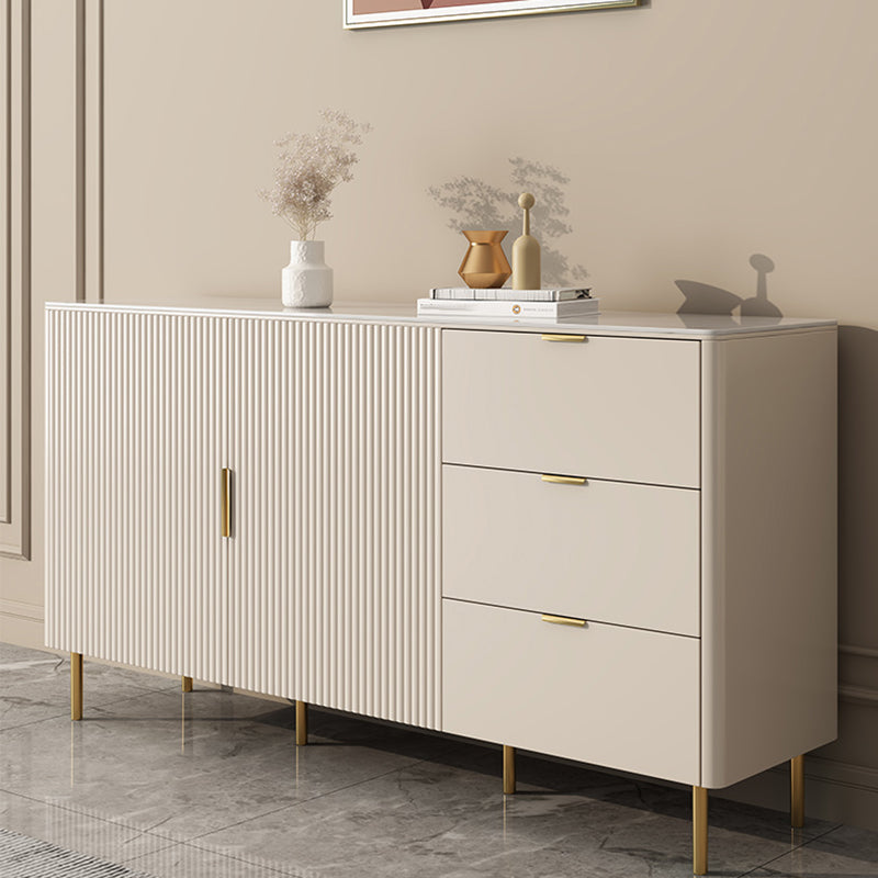 White Living Room Sideboard Glam Style Buffet Table with Drawers and Storage