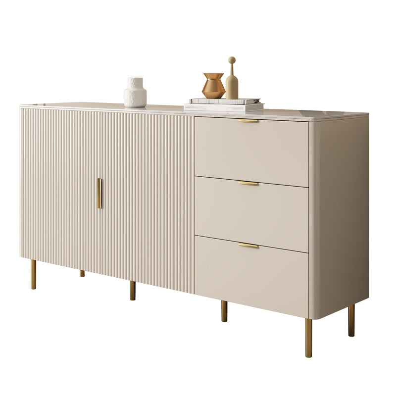 White Living Room Sideboard Glam Style Buffet Table with Drawers and Storage