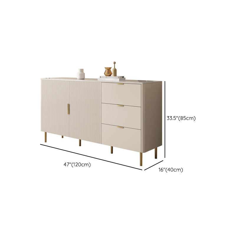 White Living Room Sideboard Glam Style Buffet Table with Drawers and Storage