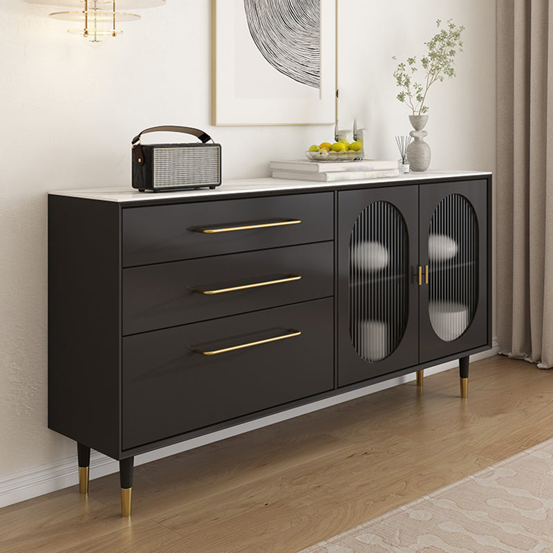 Modern Black Buffet Sideboard Engineered Wood Dining Server with Drawers and Storage