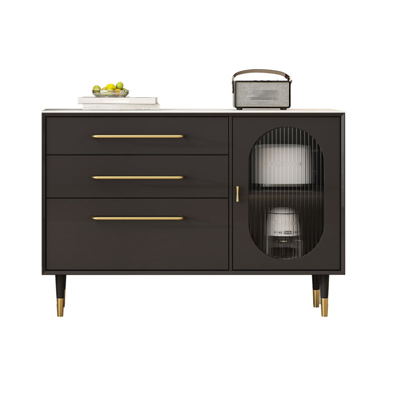 Modern Black Buffet Sideboard Engineered Wood Dining Server with Drawers and Storage