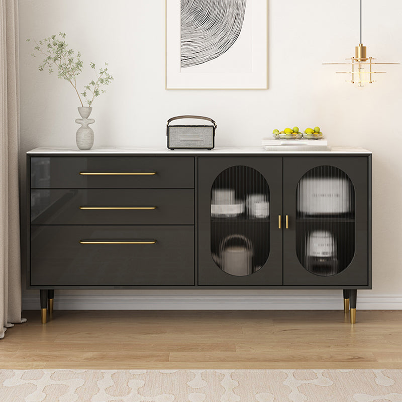 Modern Black Buffet Sideboard Engineered Wood Dining Server with Drawers and Storage