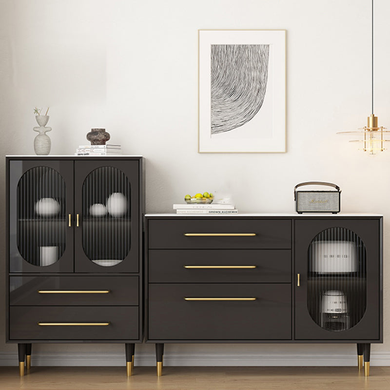 Modern Black Buffet Sideboard Engineered Wood Dining Server with Drawers and Storage