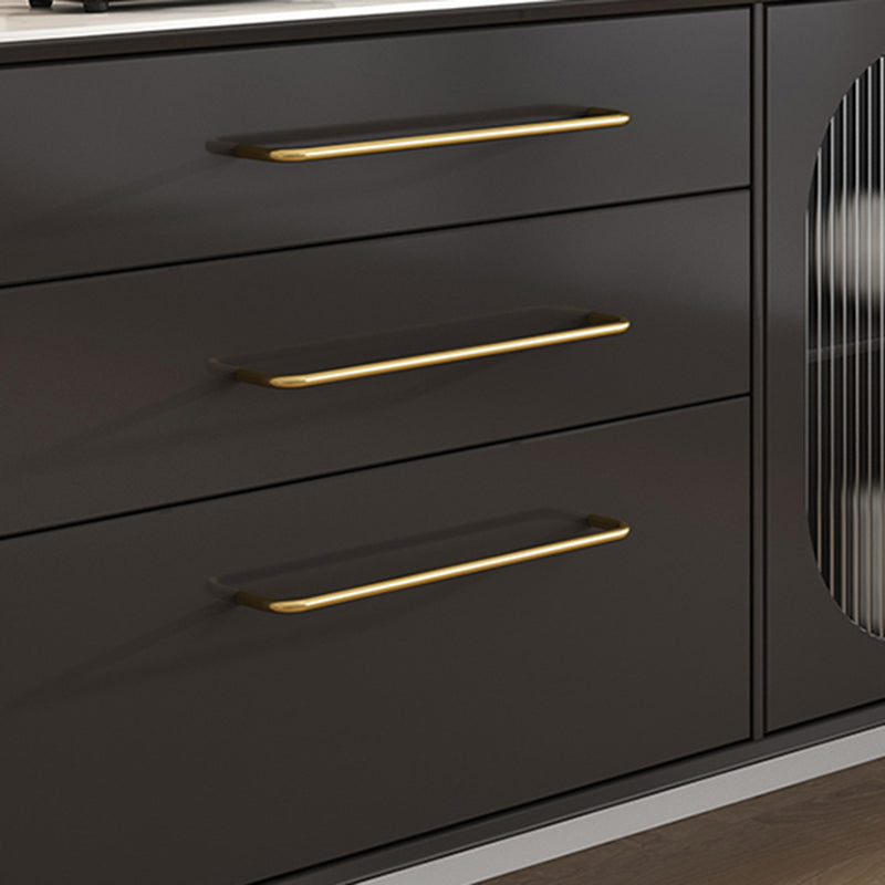 Modern Black Buffet Sideboard Engineered Wood Dining Server with Drawers and Storage