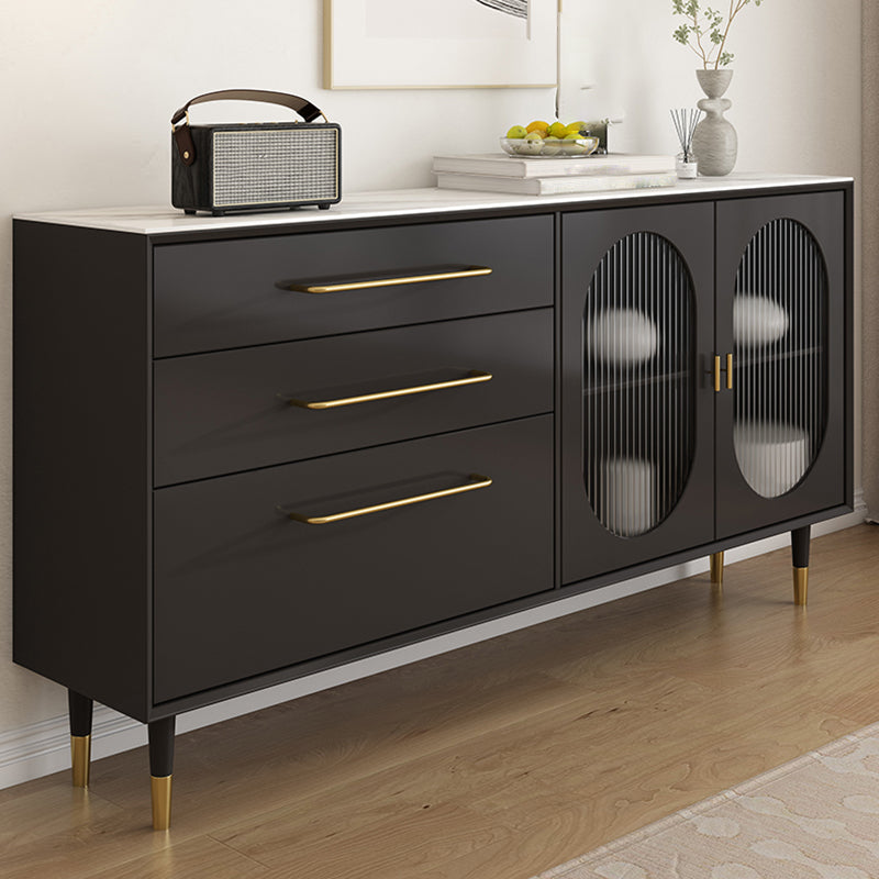 Modern Black Buffet Sideboard Engineered Wood Dining Server with Drawers and Storage