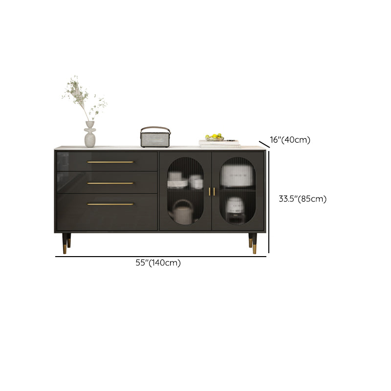 Modern Black Buffet Sideboard Engineered Wood Dining Server with Drawers and Storage