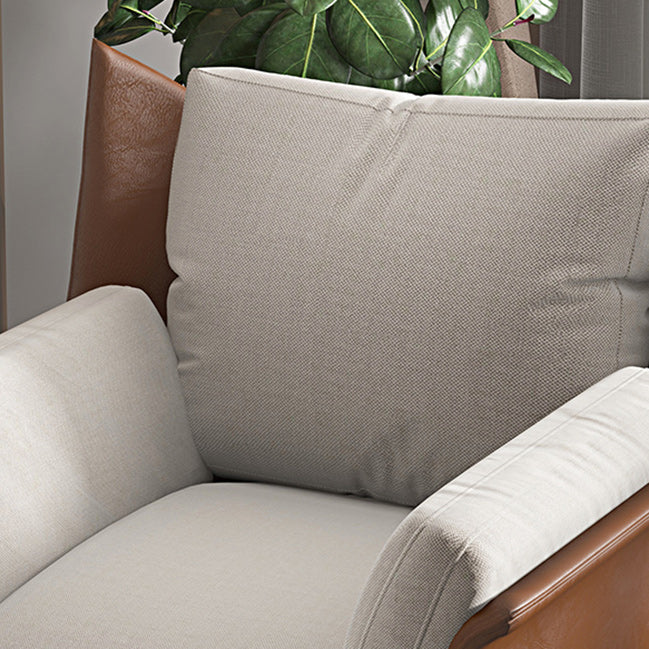 Contemporary Fabric Armrest Cushioned Against Brown Arm Chair