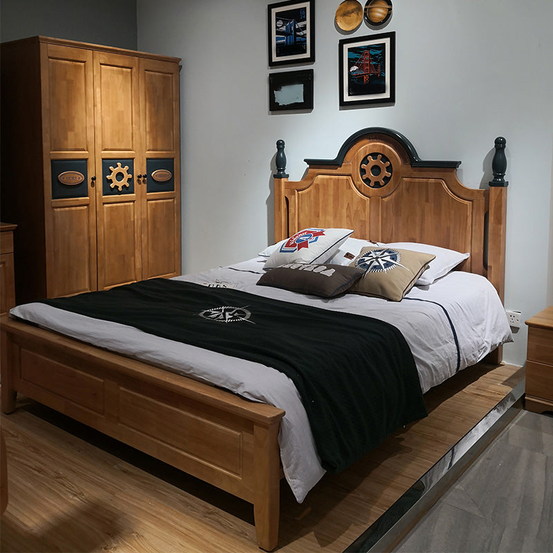 Contemporary Brown Rubber Wood Standard Bed with Panel Headboard