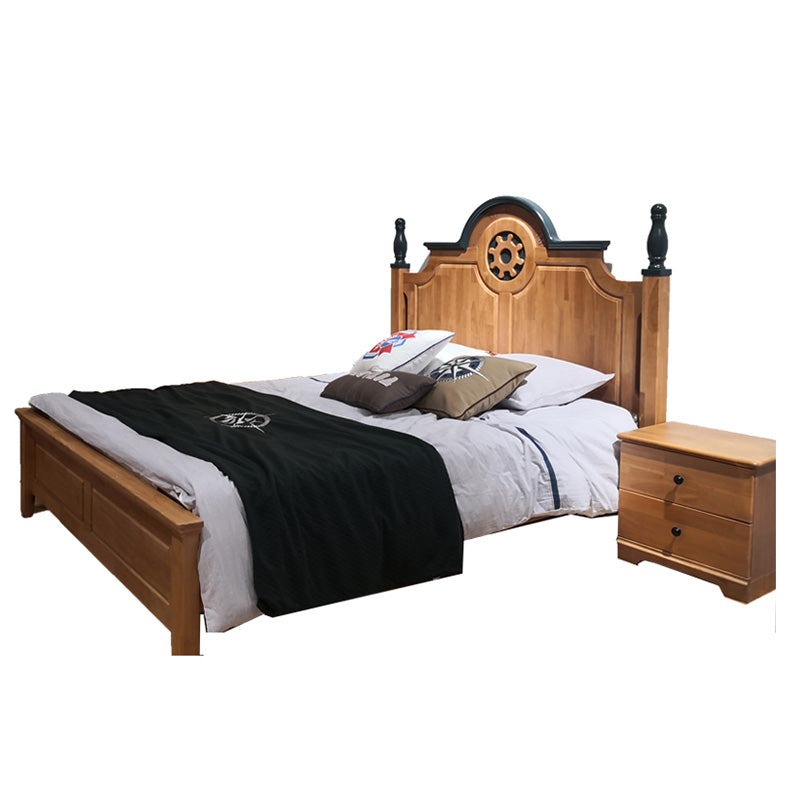 Contemporary Brown Rubber Wood Standard Bed with Panel Headboard