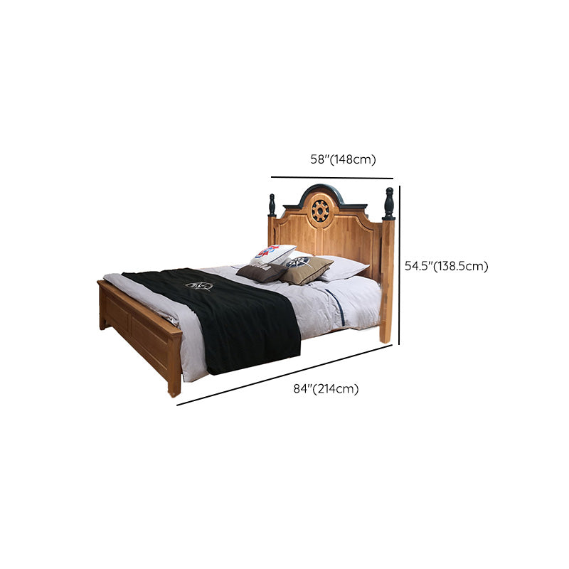 Contemporary Brown Rubber Wood Standard Bed with Panel Headboard