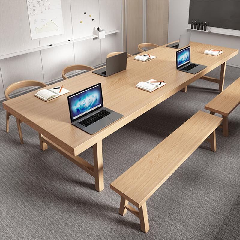 Rectangular Shaped Office Conference Table 4 Legs Task Desk in Brown