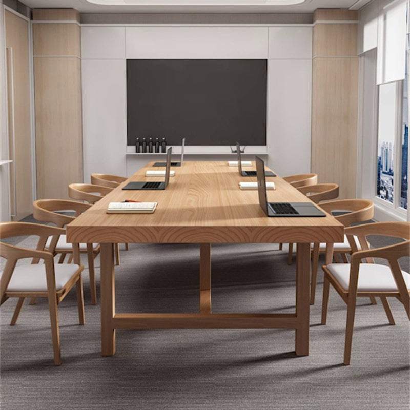 Rectangular Shaped Office Conference Table 4 Legs Task Desk in Brown