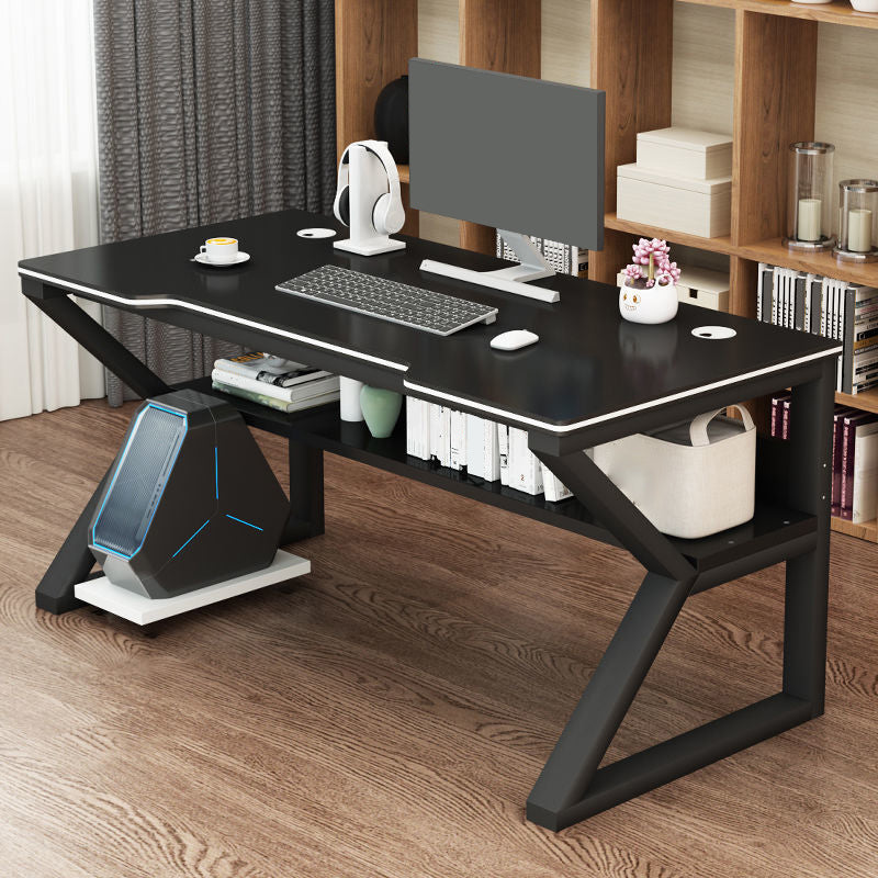 Contemporary Wooden Office Desk Antique Finish Gaming Desk with Metal Legs