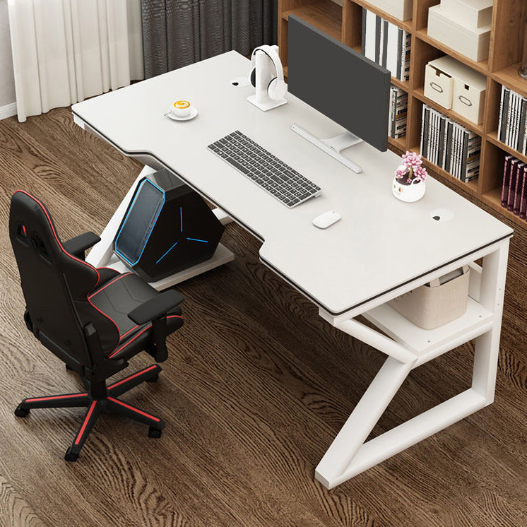 Contemporary Wooden Office Desk Antique Finish Gaming Desk with Metal Legs