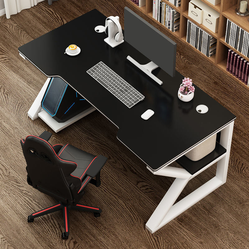 Contemporary Wooden Office Desk Antique Finish Gaming Desk with Metal Legs