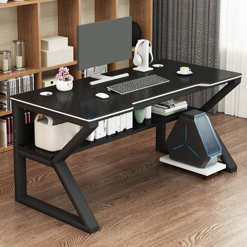 Contemporary Wooden Office Desk Antique Finish Gaming Desk with Metal Legs